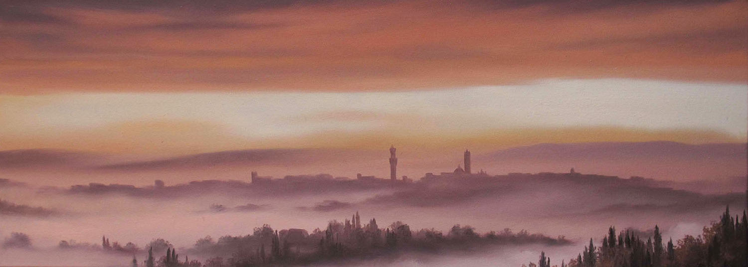 Renzo Regoli R1.1124 Nebbia rosata verso Siena 30×80 cm
