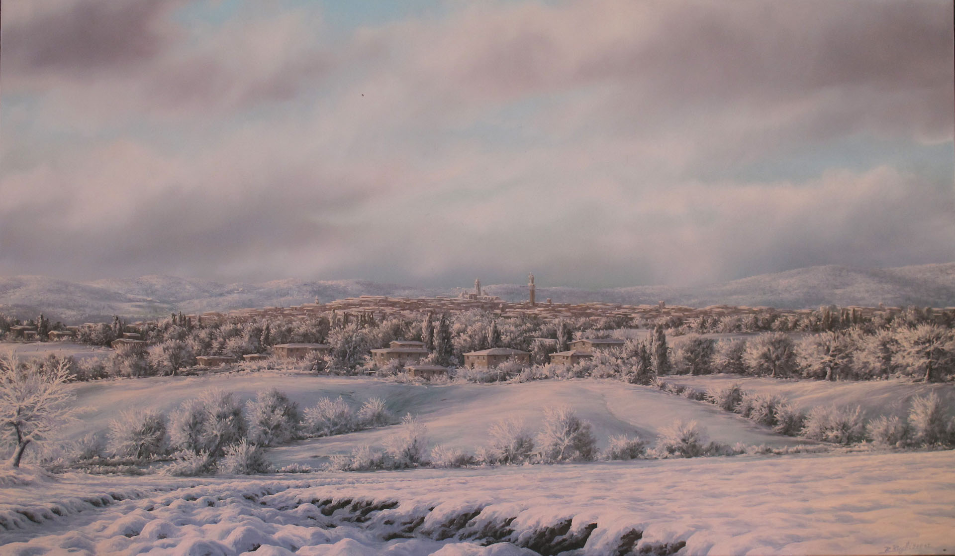 Renzo Regoli R1.1137 Nevicata su Siena 70×120 cm