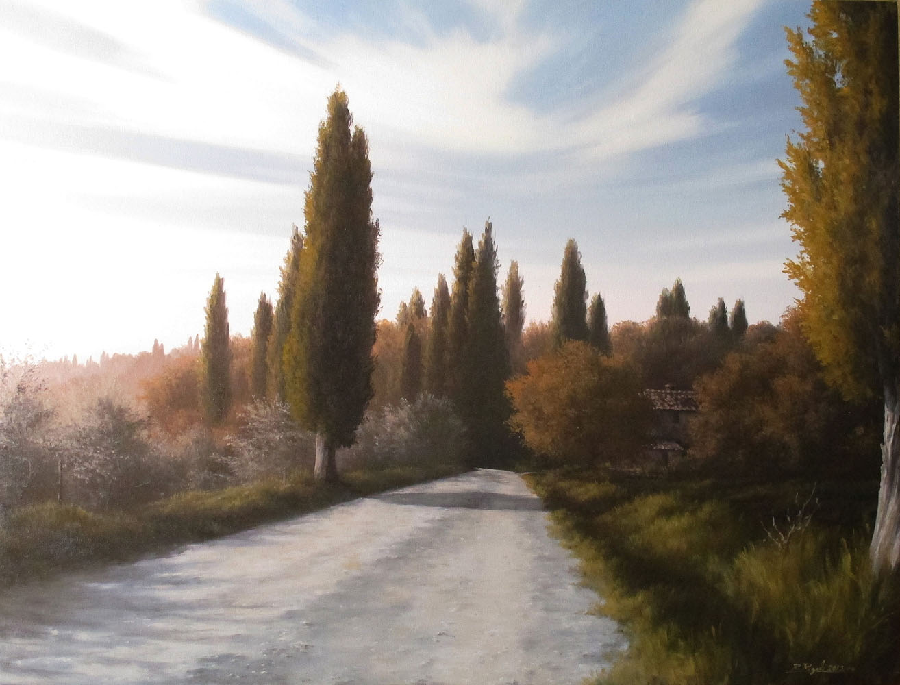 Renzo Regoli R1.1202 Strada bianca e cipressi 80×104 cm