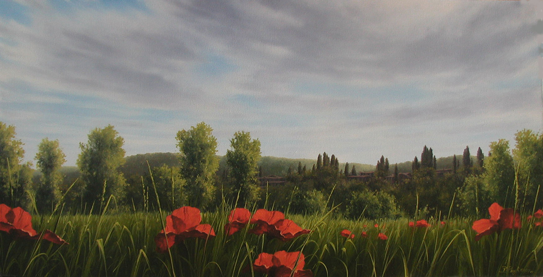 Renzo Regoli R1.1502 Papaveri e luci toscane 60×120 cm