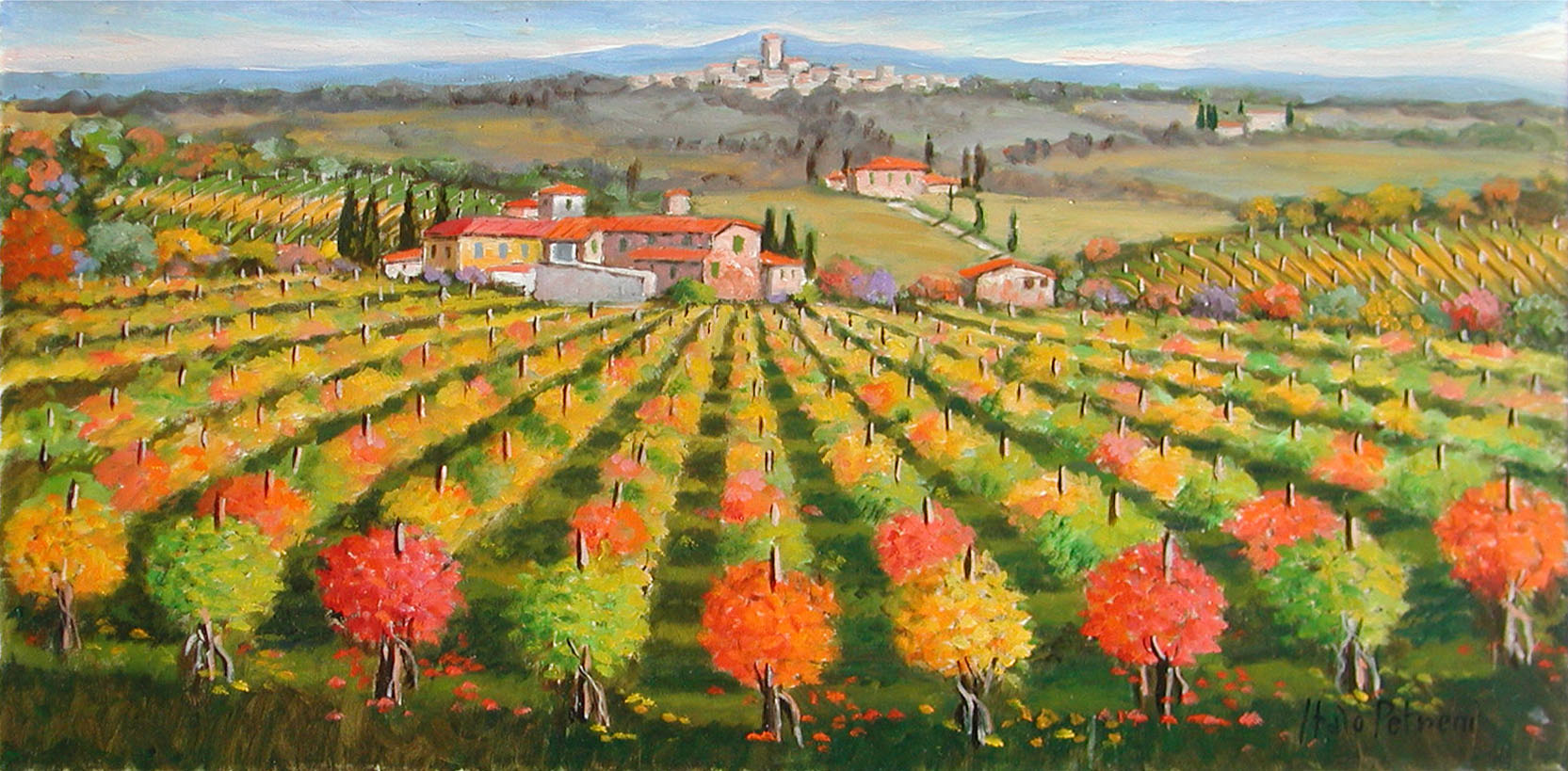 Italo Petreni P1.2339 Paesaggio toscano con vigneto 30x60 Italo Petreni P1.2339 Paesaggio toscano con vigneto 30x60