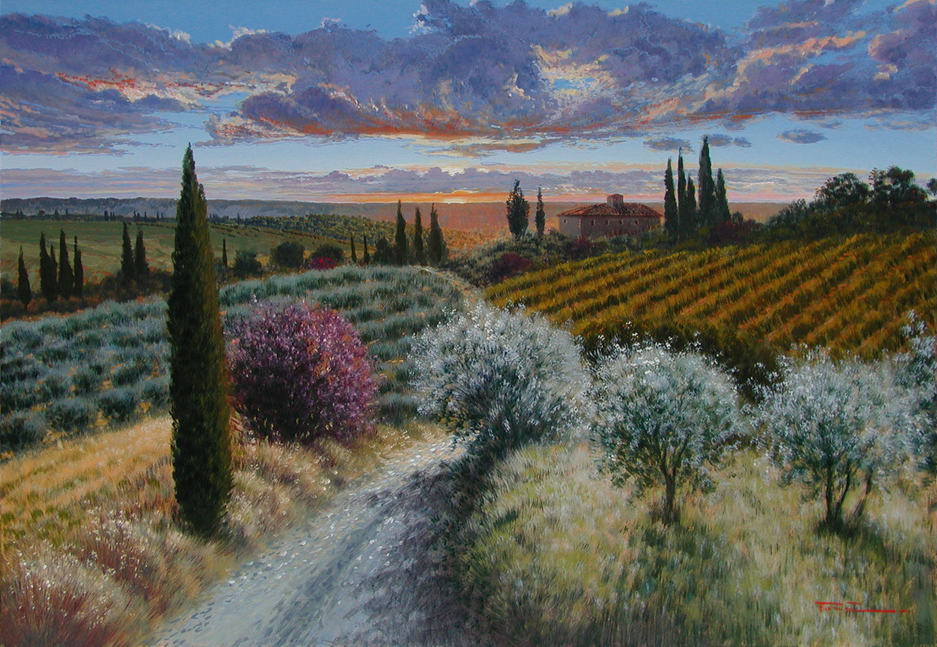 Raffaele Fiore F2.2539 Strada al tramonto 70x100