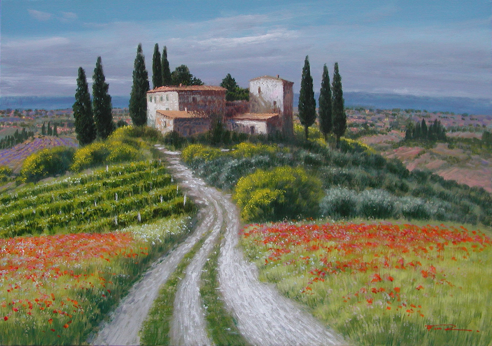 Raffaele Fiore F2.2608 Borgo in collina 50x70
