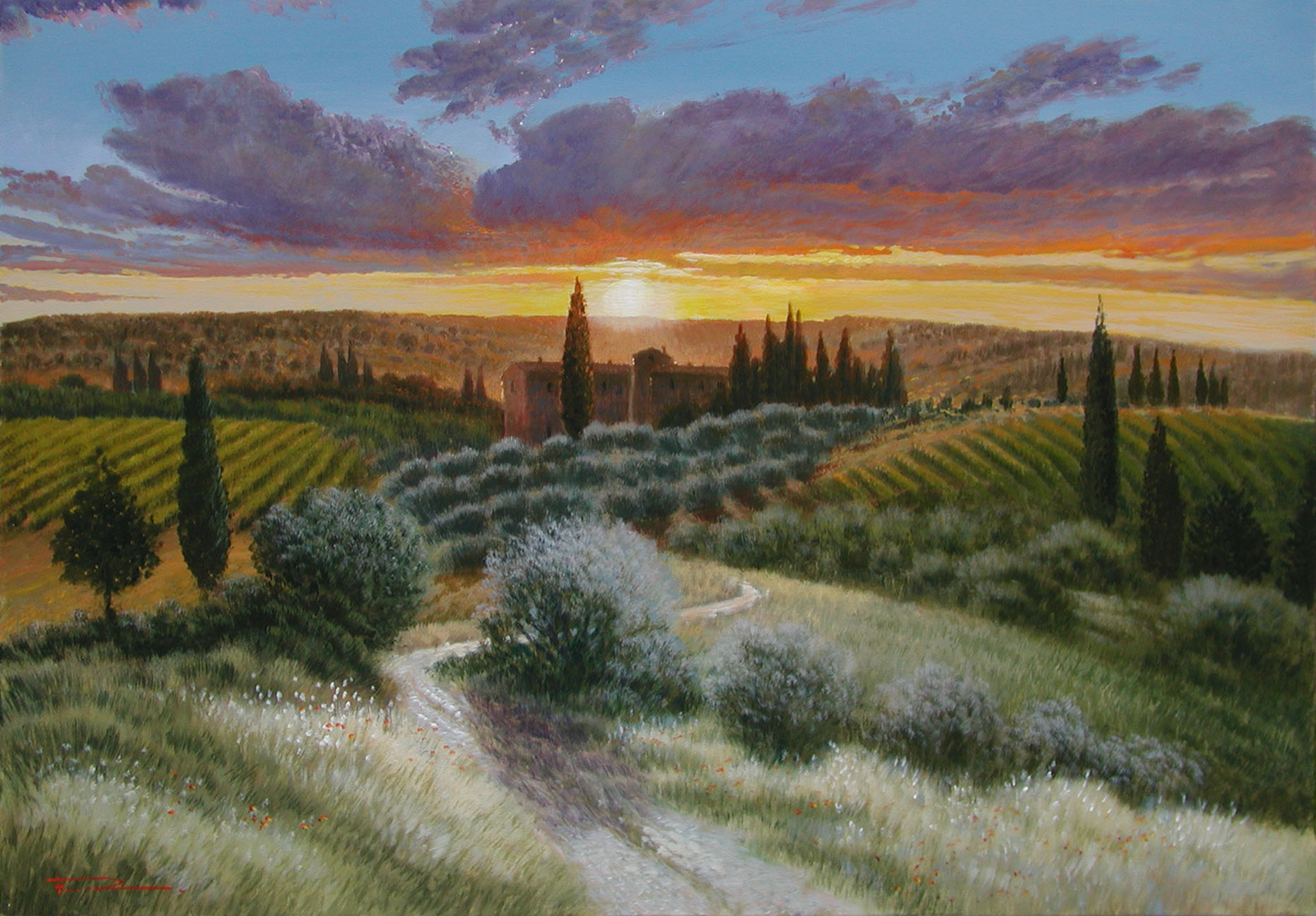 Raffaele Fiore F2.2614 Tramonto in toscana 70x100