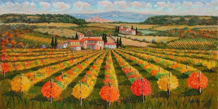 Paesaggio toscano con grande vigna